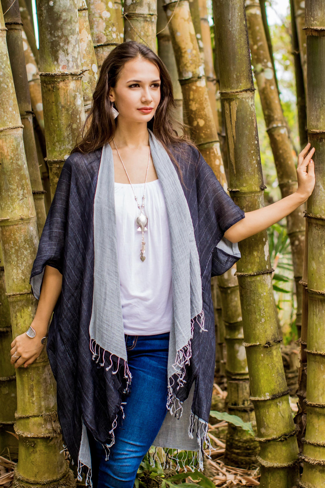 Artisan Crafted 100% Cotton Black and Grey Jacket and Scarf - Monochromatic
