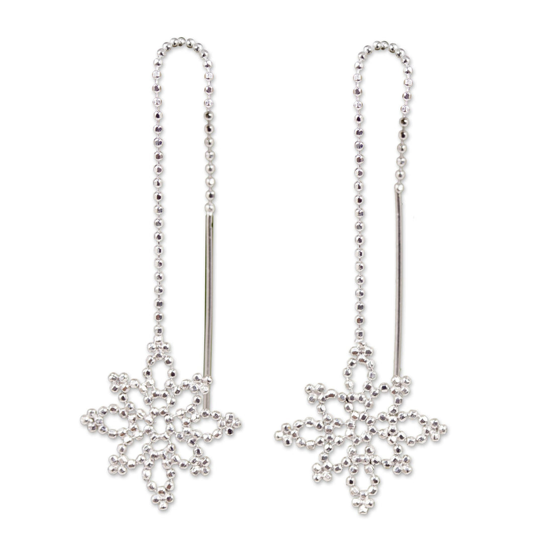 Sterling Silver Snowflake Dangle Earrings from Thailand - Silver Snowflakes