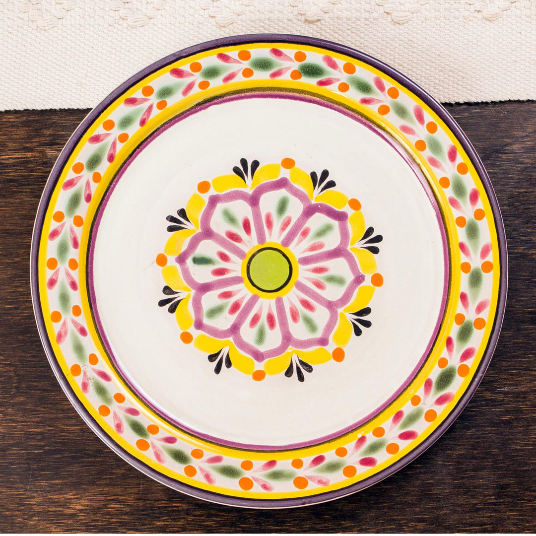 Purple and Yellow Majolica Ceramic Dinner Plates (Pair) - Mexican Lavender
