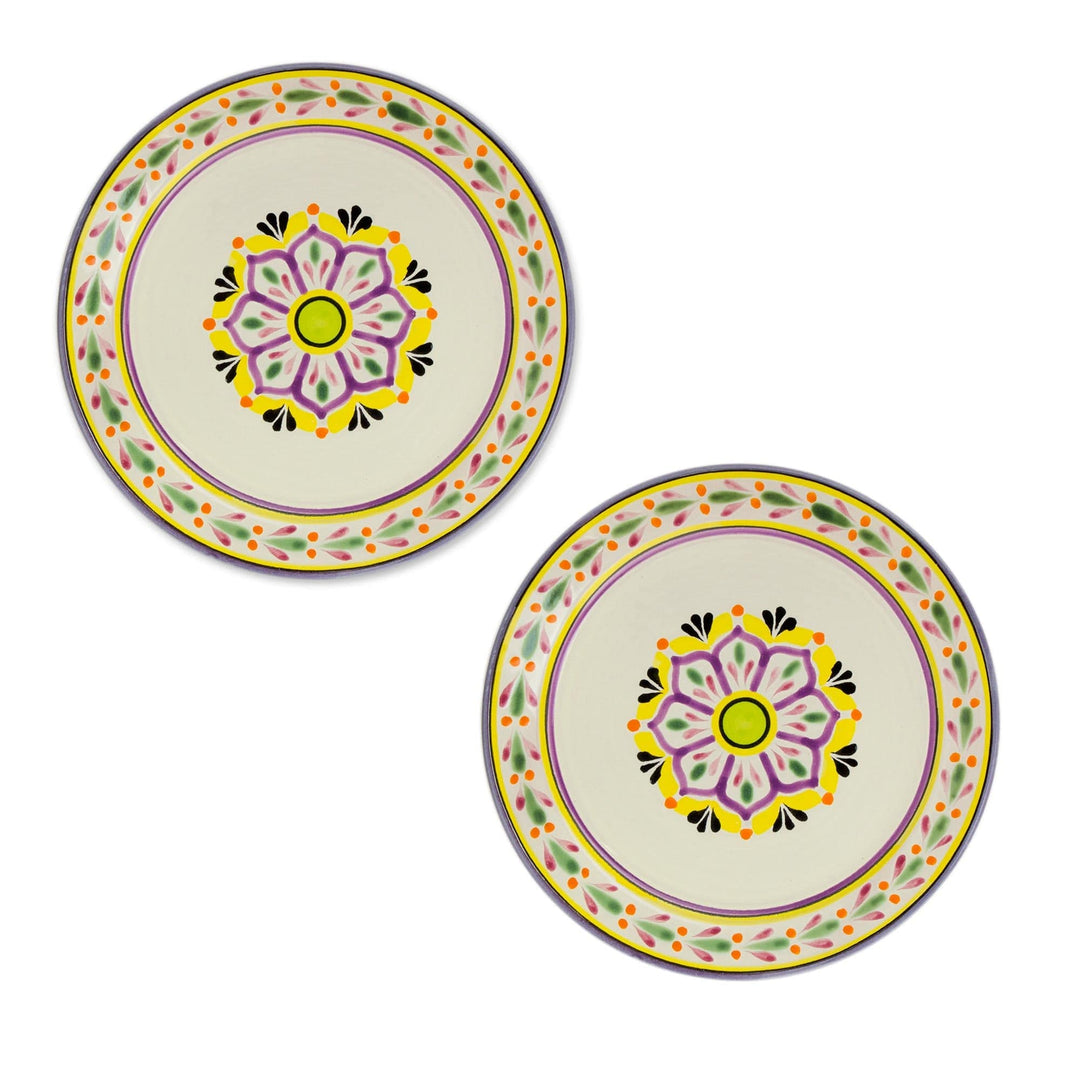 Purple and Yellow Majolica Ceramic Dinner Plates (Pair) - Mexican Lavender