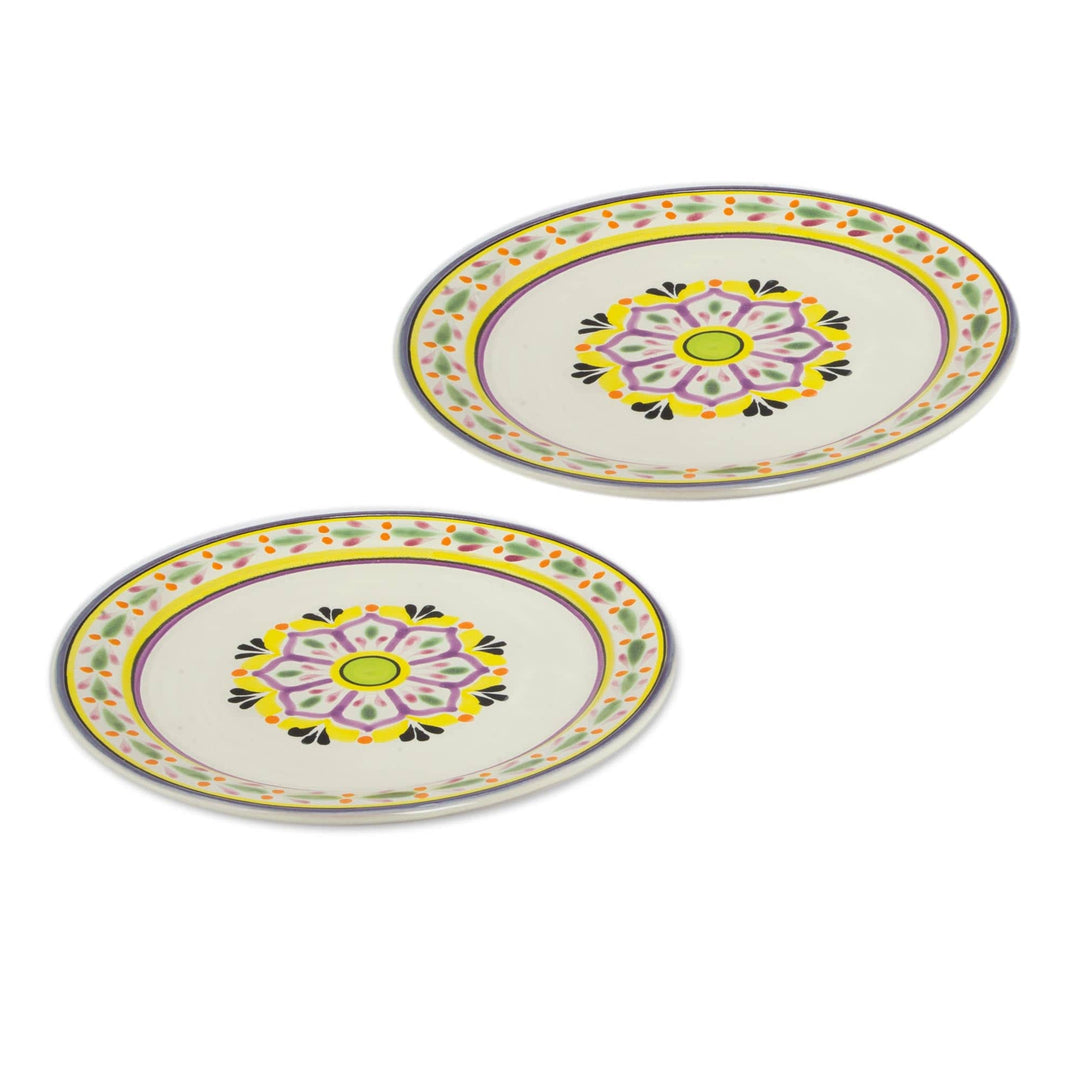 Purple and Yellow Majolica Ceramic Dinner Plates (Pair) - Mexican Lavender