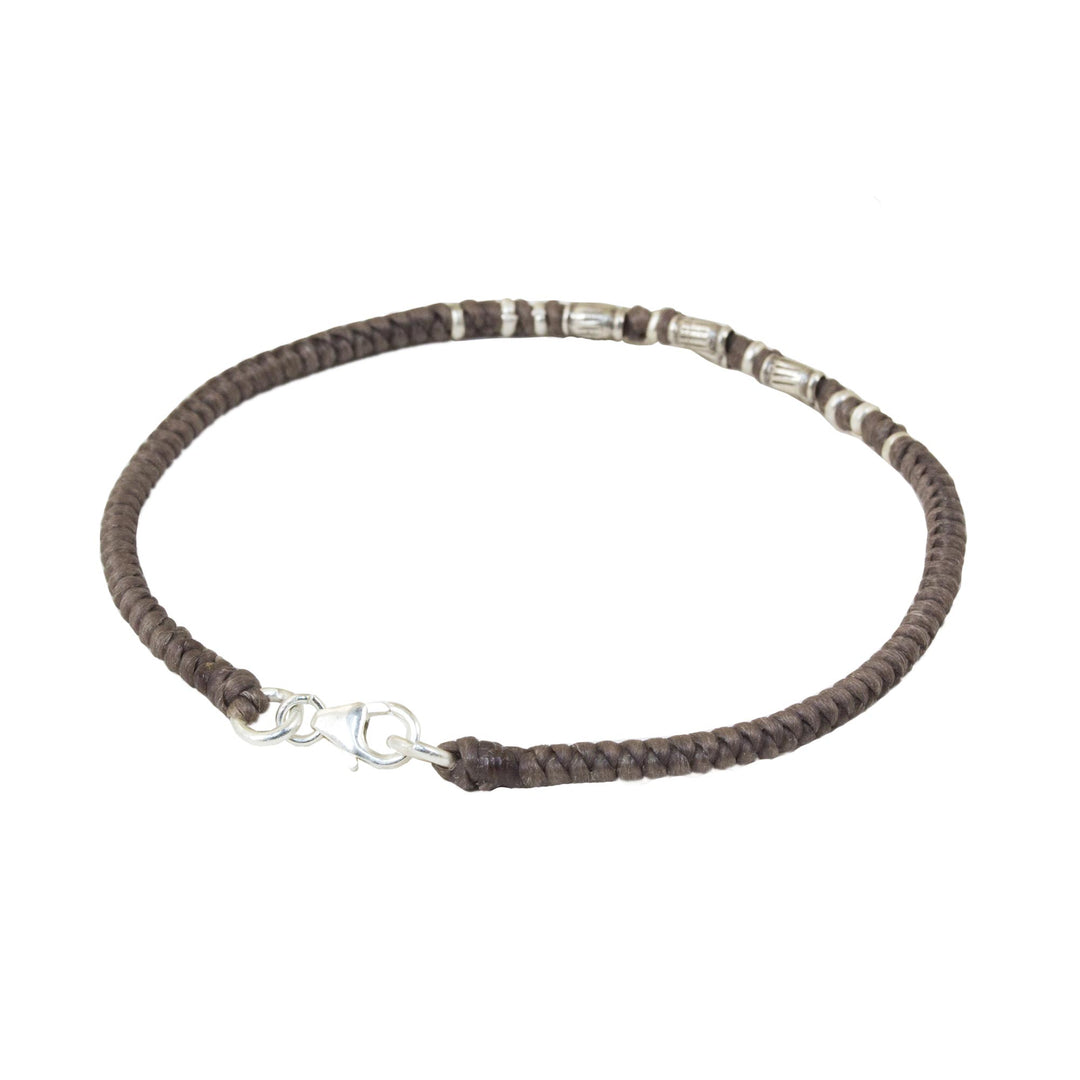 950 Silver Accent Wristband Bracelet from Thailand - Bamboo Bracelet in Taupe