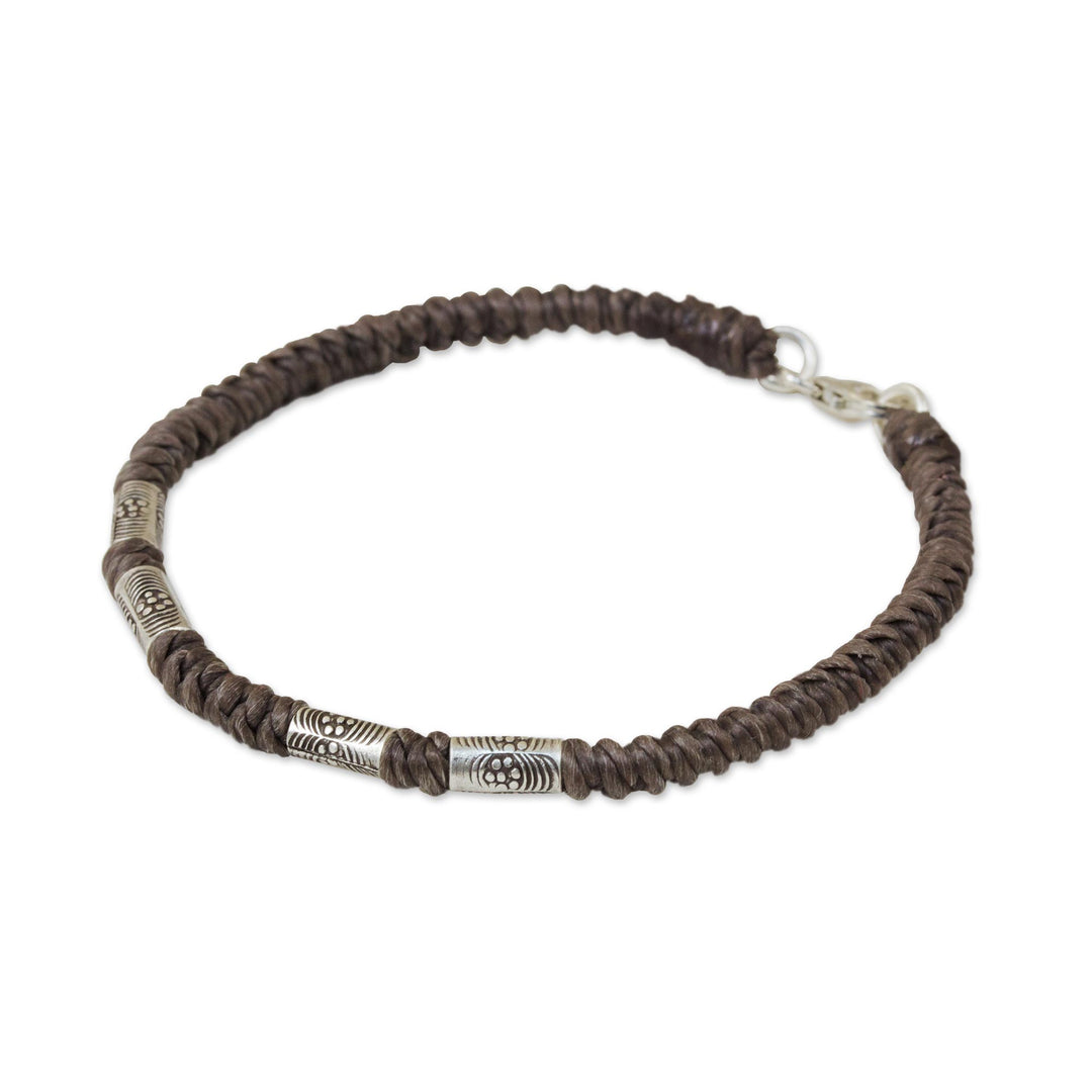 950 Silver Accent Wristband Braided Bracelet from Thailand - Simply Happy in Taupe