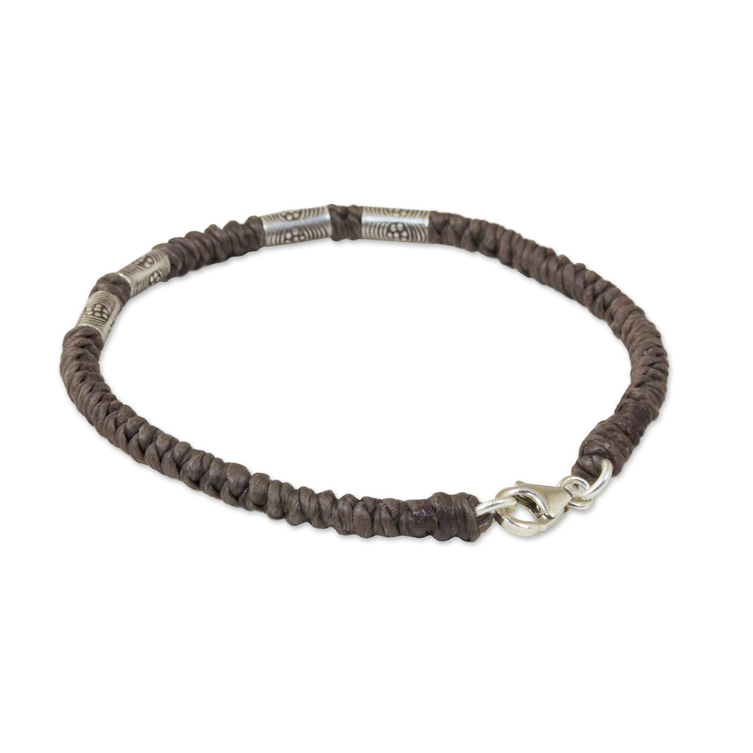 950 Silver Accent Wristband Braided Bracelet from Thailand - Simply Happy in Taupe