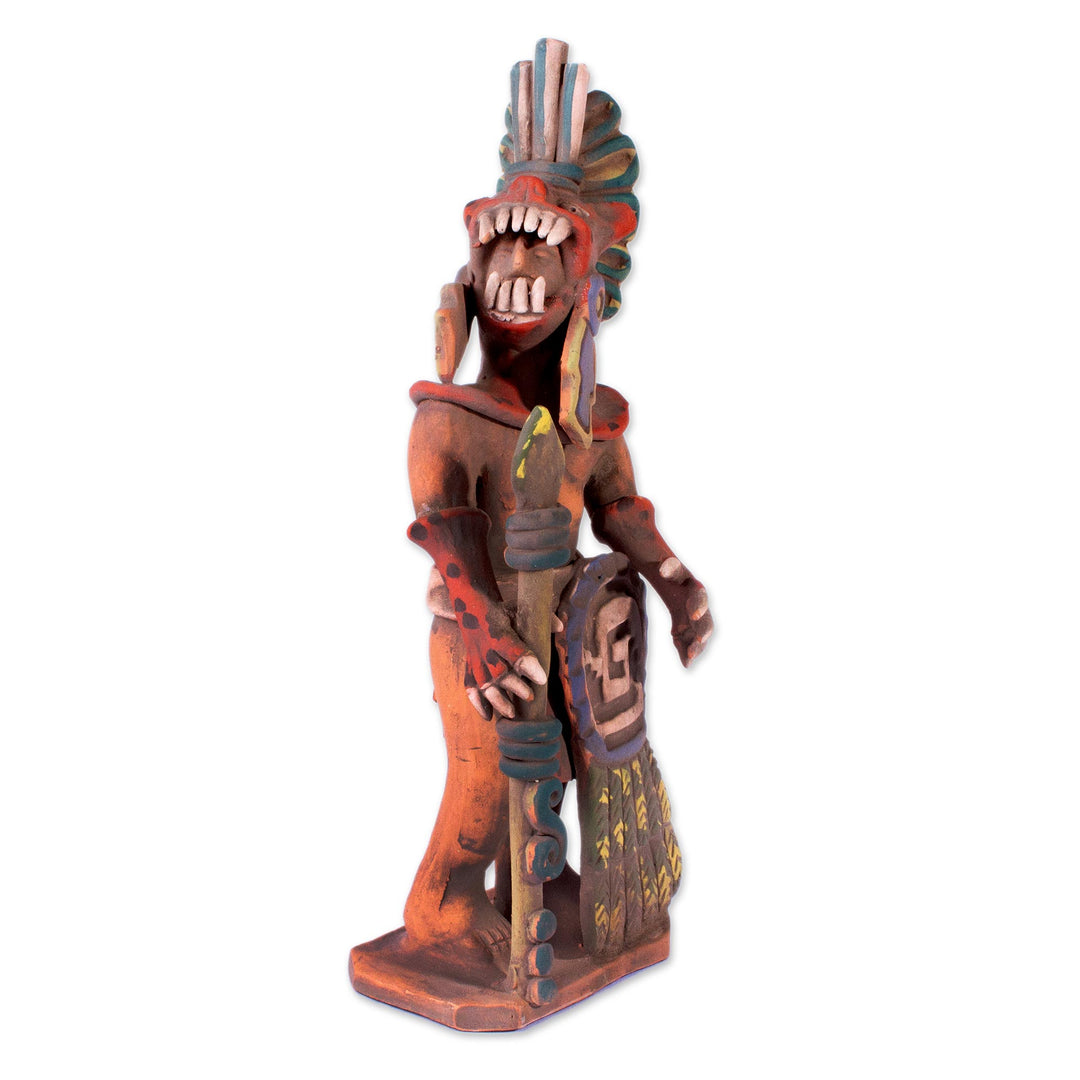Realistic Ceramic Sculpture of an Aztec Jaguar Warrior - Fierce Aztec Jaguar Warrior