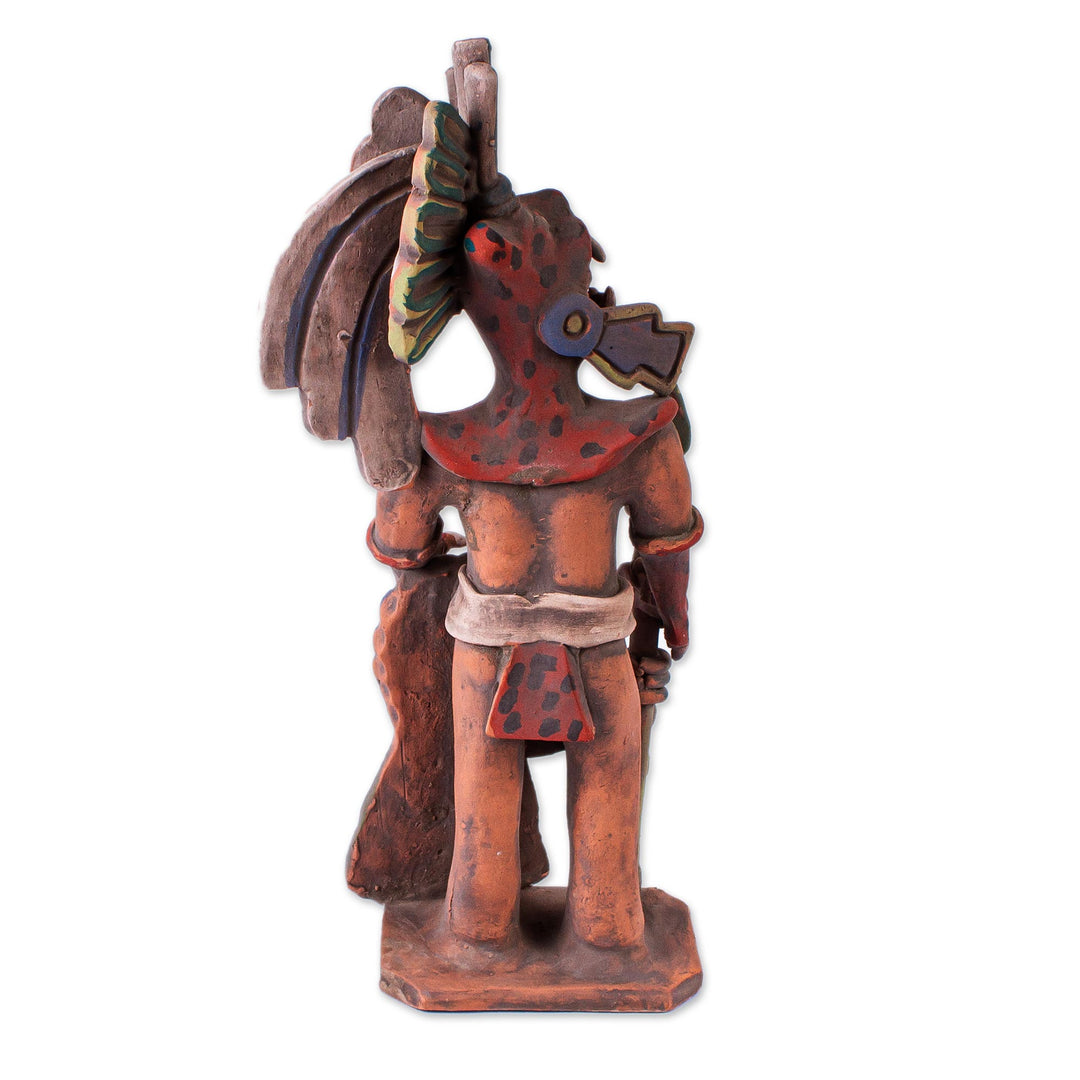 Realistic Ceramic Sculpture of an Aztec Jaguar Warrior - Fierce Aztec Jaguar Warrior