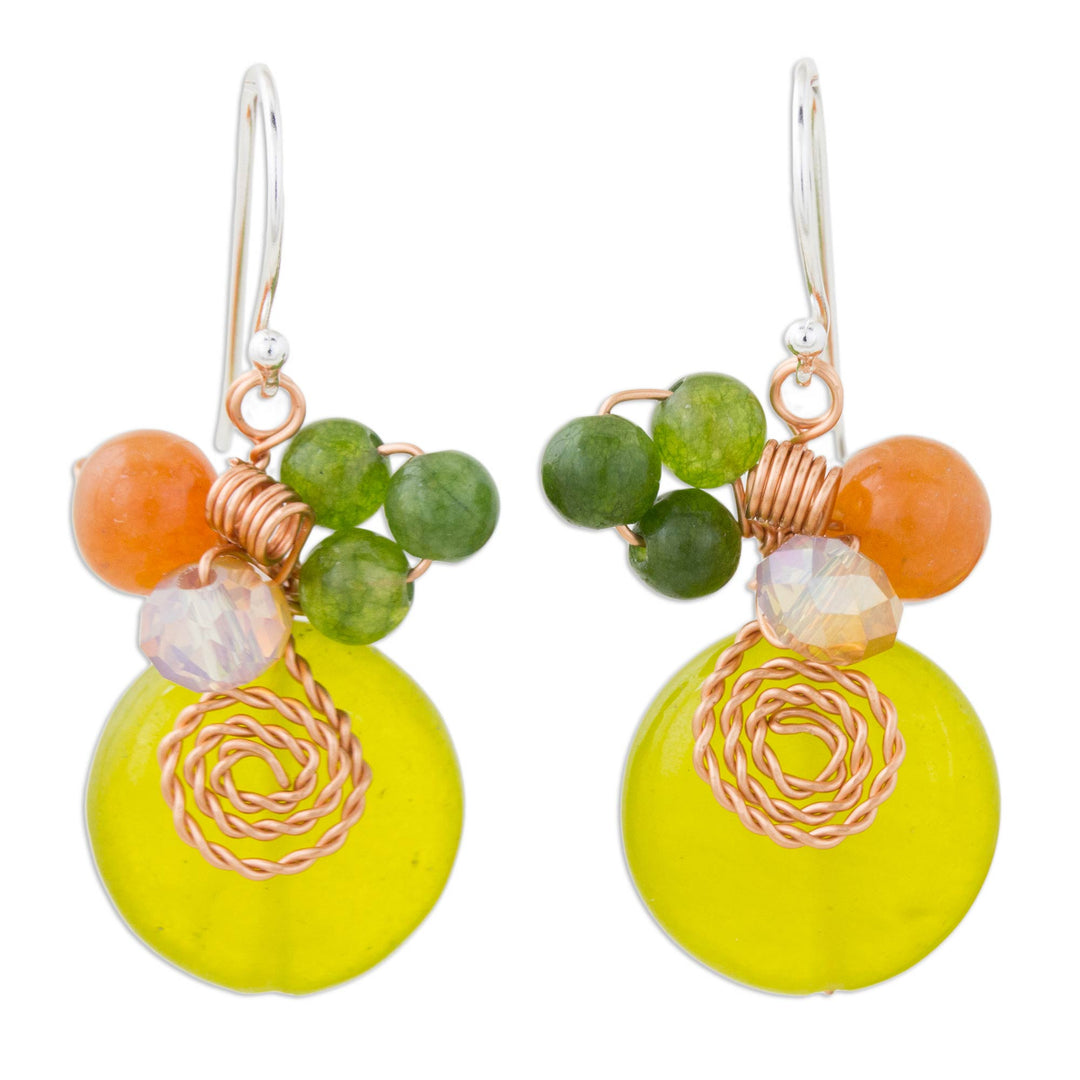 Lemon Quartz and Glass Bead Dangle Earrings with Copper - Sweet Temptation