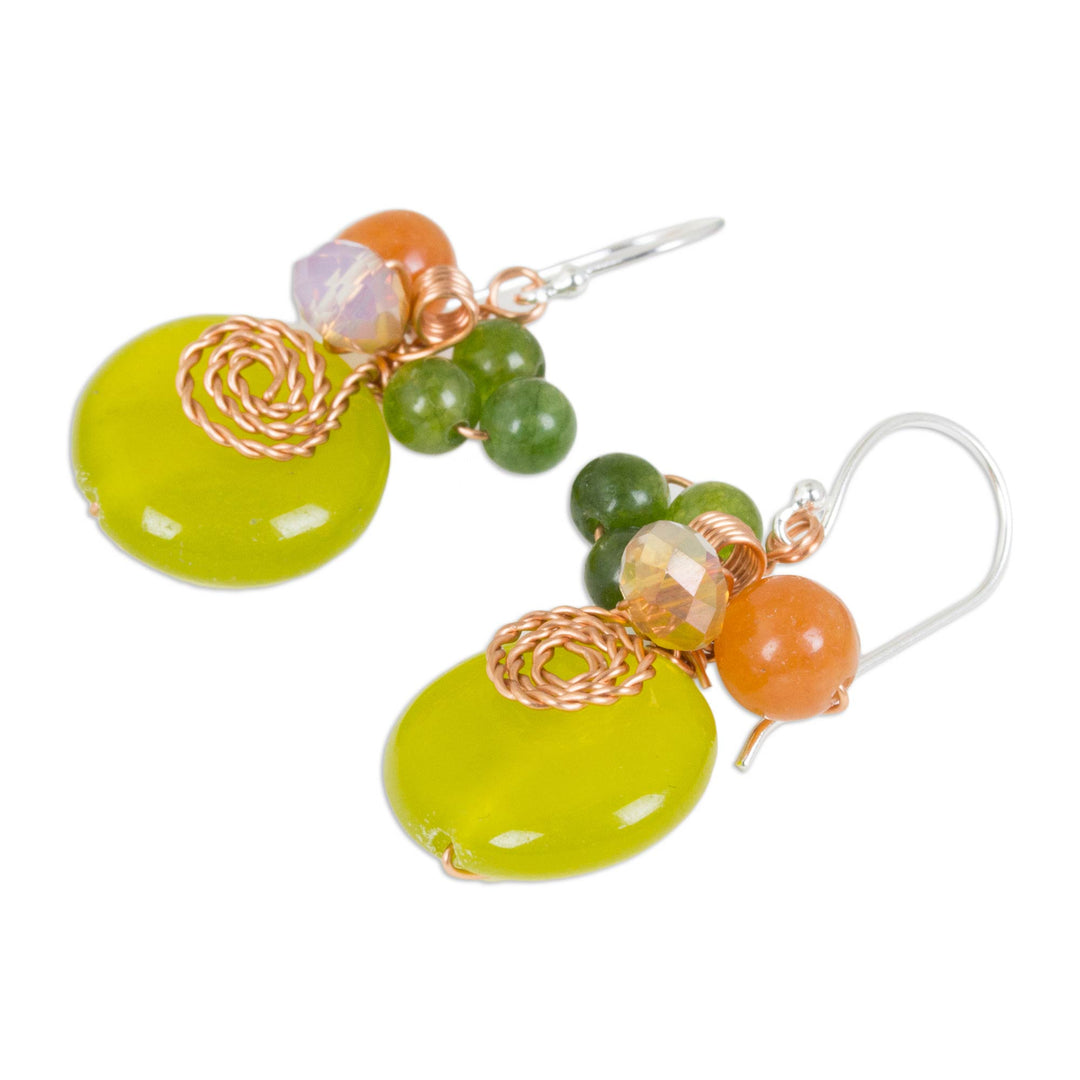 Lemon Quartz and Glass Bead Dangle Earrings with Copper - Sweet Temptation