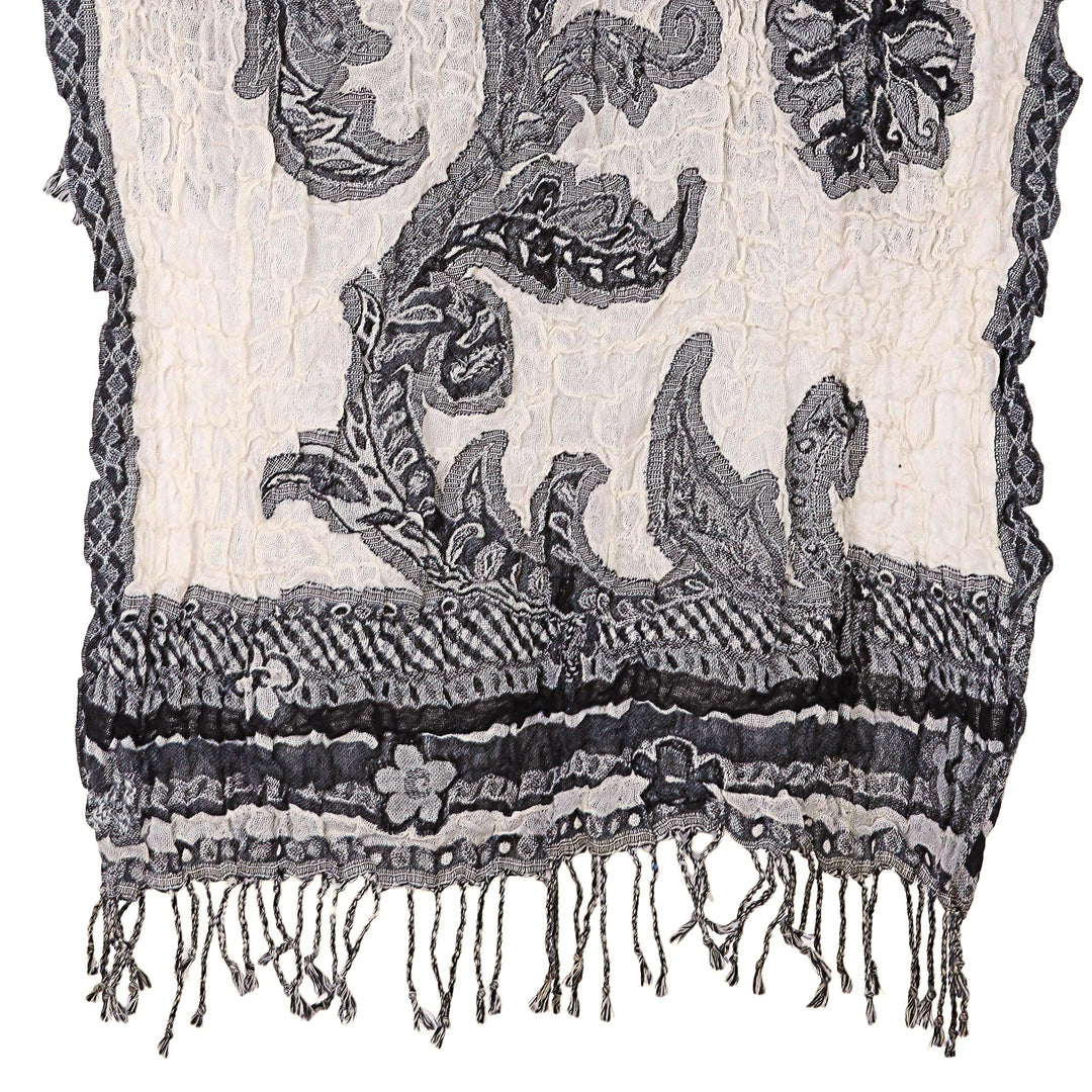 Onyx and Alabaster Floral Woven Jamawar-Inspired Shawl - Evening Garden
