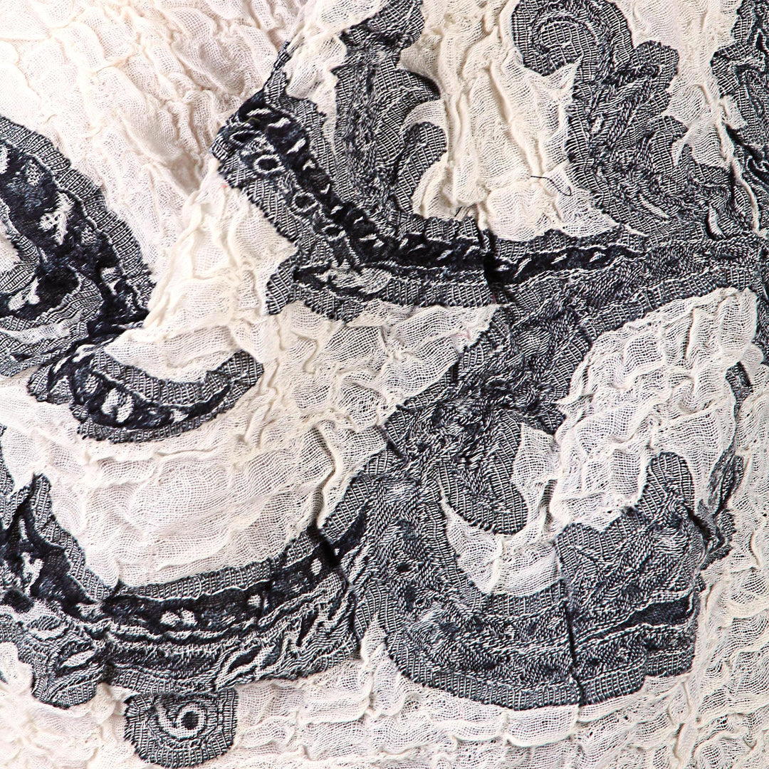 Onyx and Alabaster Floral Woven Jamawar-Inspired Shawl - Evening Garden