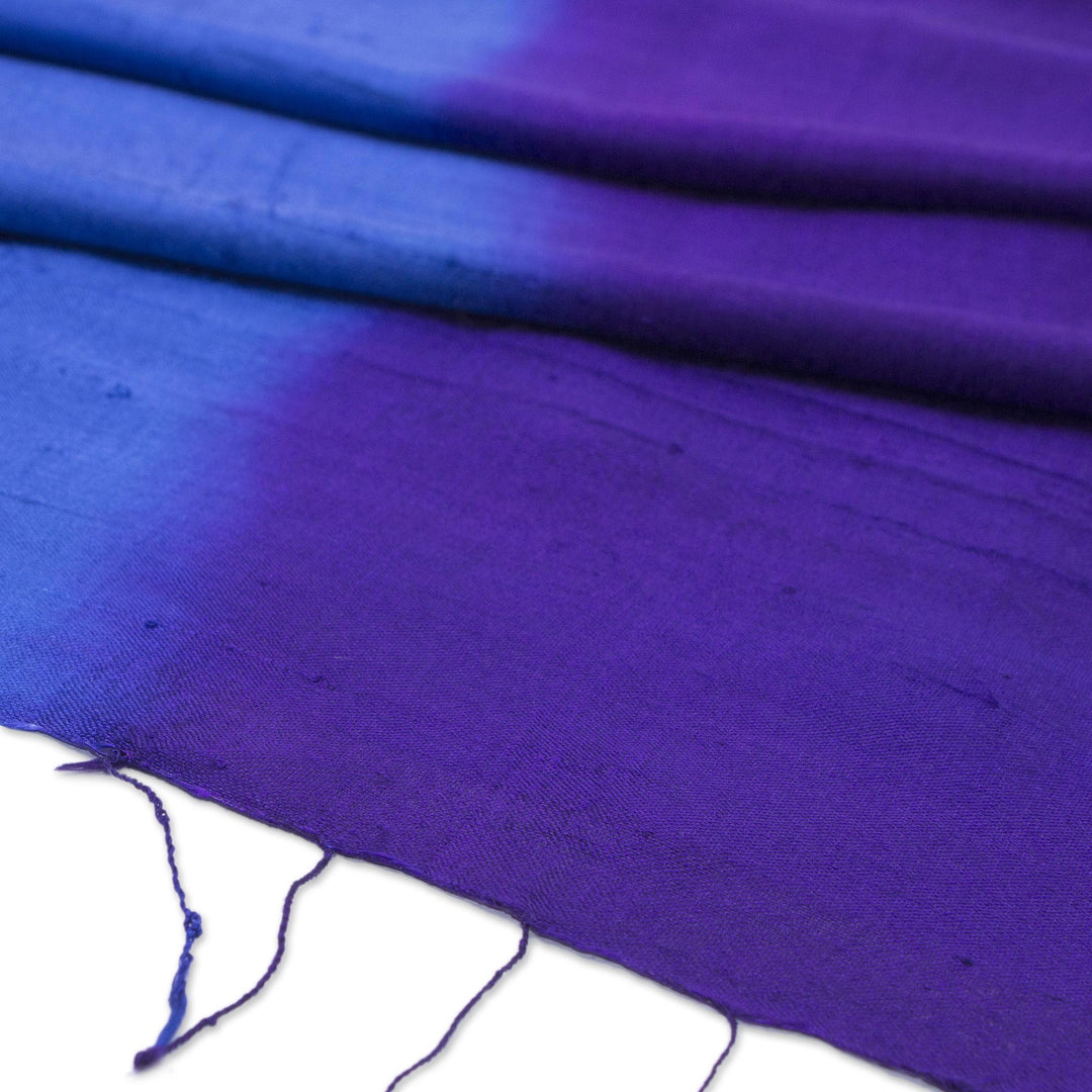 Hand Woven Silk Scarf in Purple and Blue from Thailand - Spring Shimmer