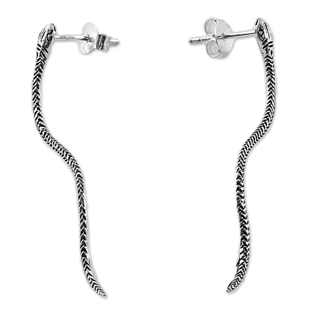 Sterling Silver Snake Drop Earrings from Thailand - Winding Snakes