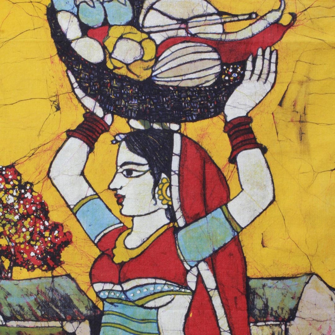 Handmade Traditional Batik Cotton Wall Hanging from India - Fresh Vegetable Vendor