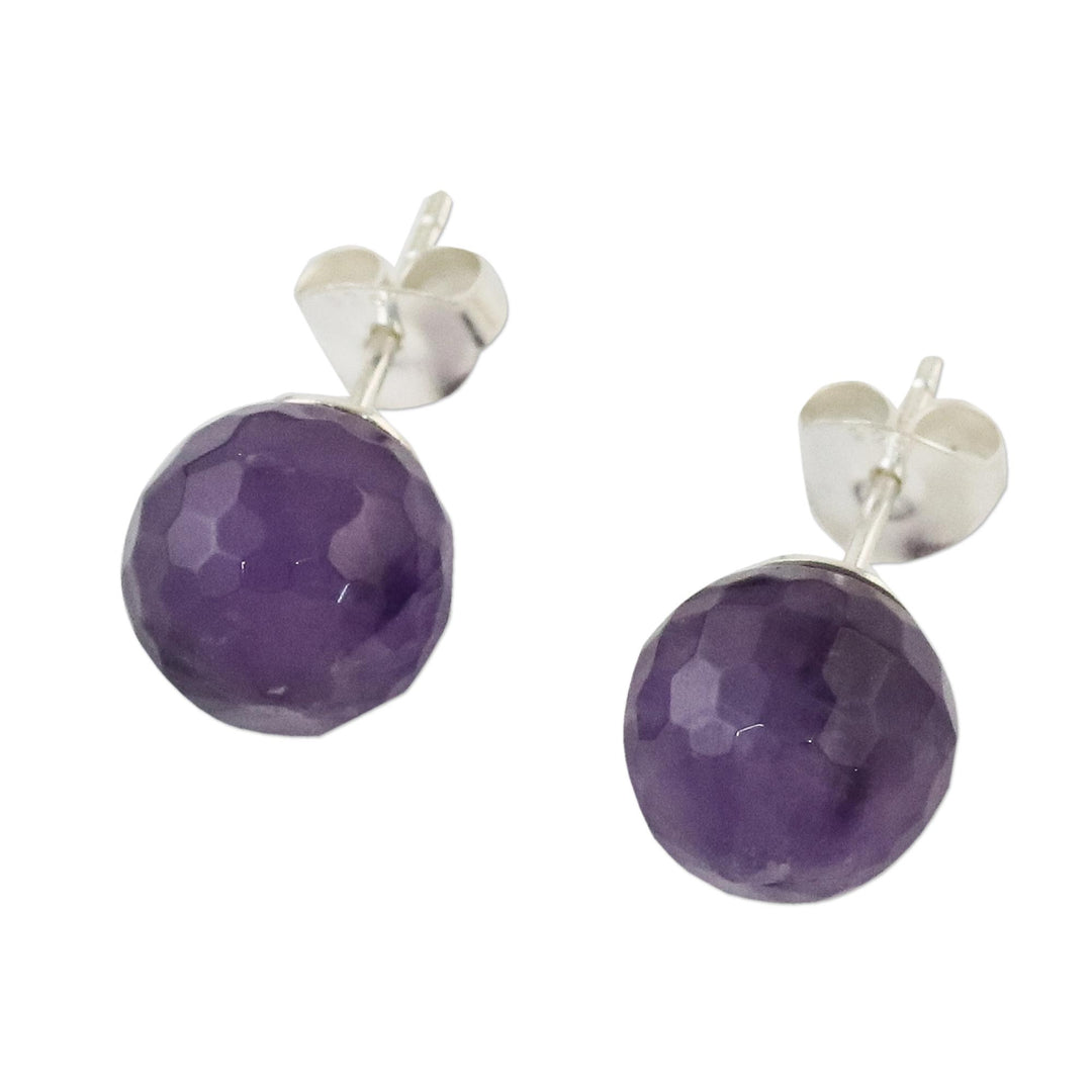 Sterling Silver and Amethyst Stud Earrings from Thailand - Magical Orbs