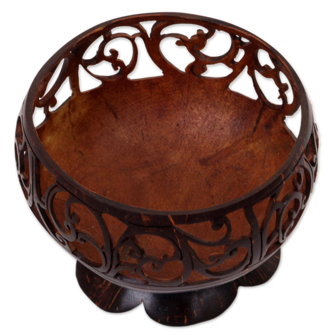 Hand Made Coconut Shell Catchall Spiral from Indonesia - Spiral Vine