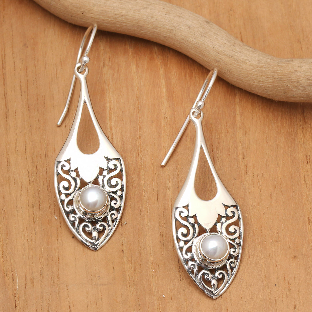 Sterling Silver Cultured Pearl Dangle Earrings Indonesia - Catch the Moon