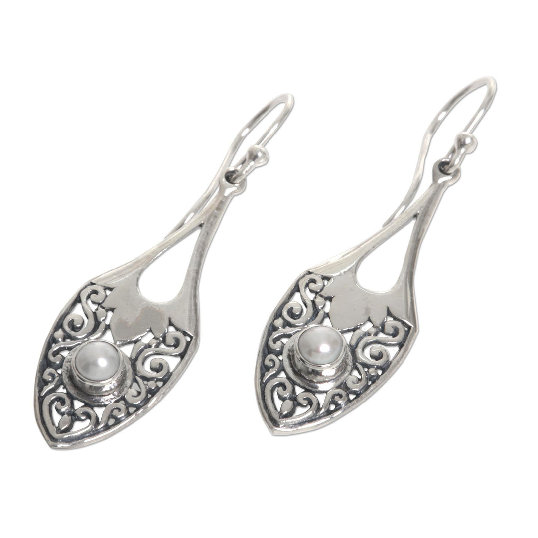 Sterling Silver Cultured Pearl Dangle Earrings Indonesia - Catch the Moon