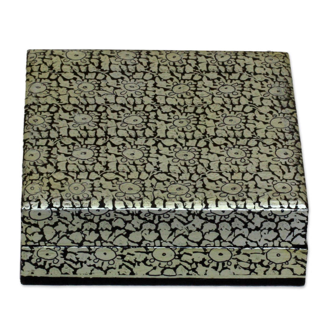 Artisan Crafted Floral Motif Weeping Willow Wood Box - Silver Bloom