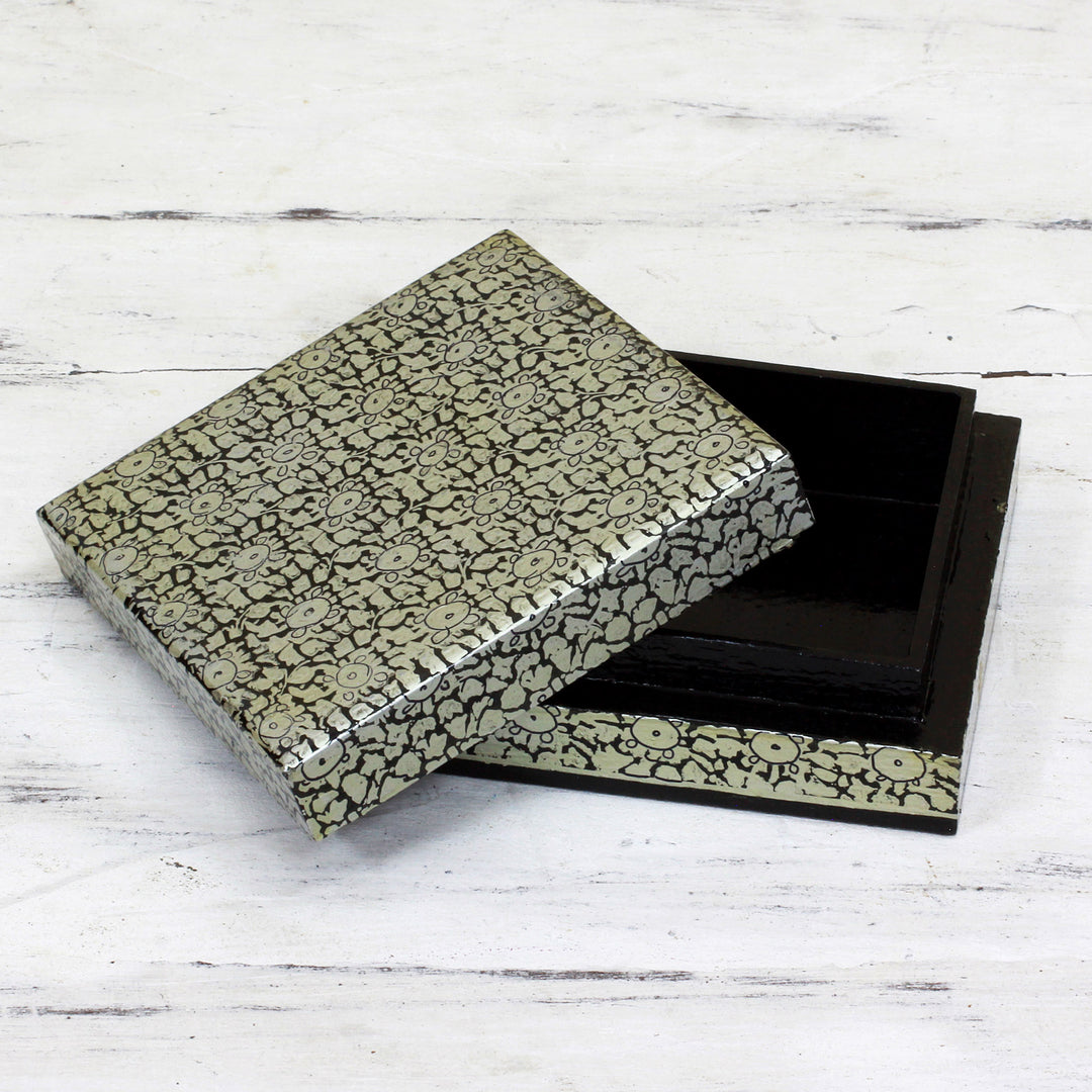 Artisan Crafted Floral Motif Weeping Willow Wood Box - Silver Bloom