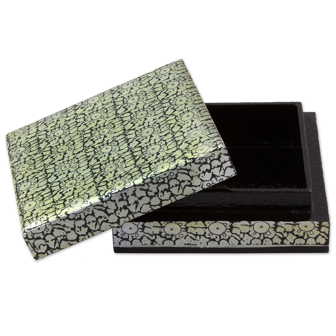Artisan Crafted Floral Motif Weeping Willow Wood Box - Silver Bloom