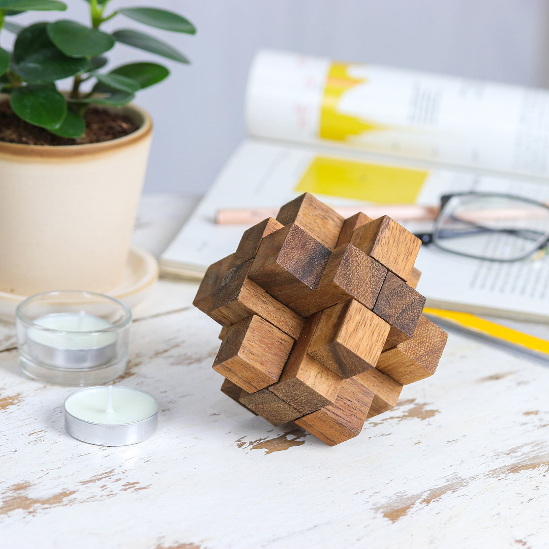 Hand Made Wood Puzzle Game Geometric from Thailand - Diamond Cube