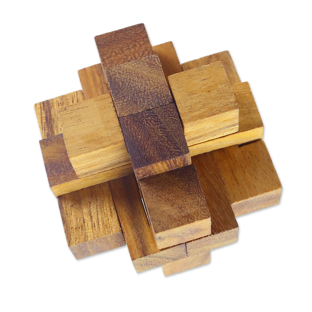 Hand Made Wood Puzzle Game Geometric from Thailand - Diamond Cube