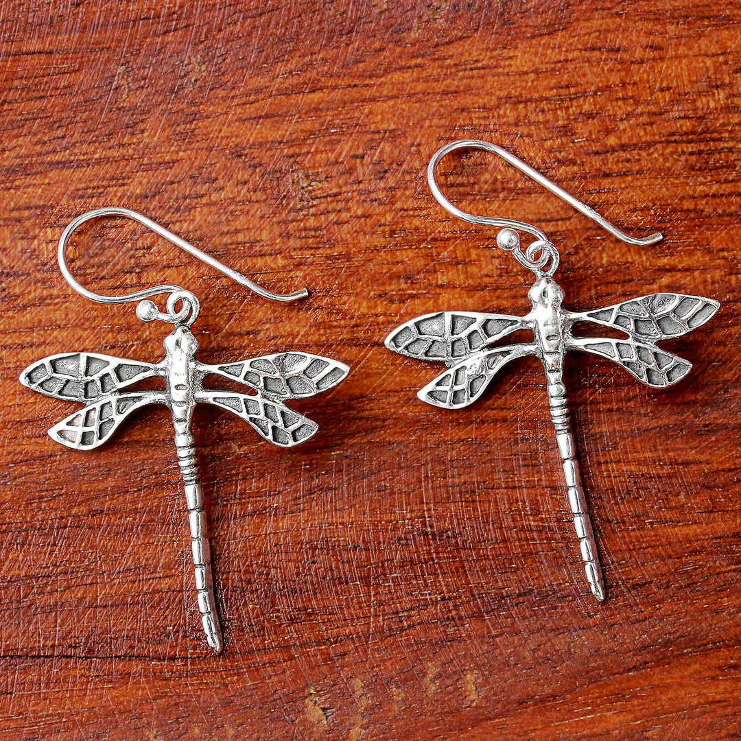 Dragonfly Sterling Silver Dangle Earrings from Thailand - Skyward Wanderers