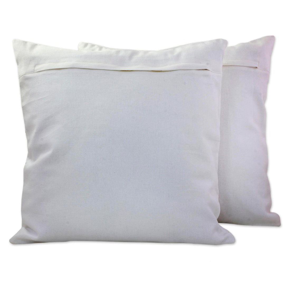 Embroidered Cotton Cushion Covers Made in India (Pair) - Fresh Leaves