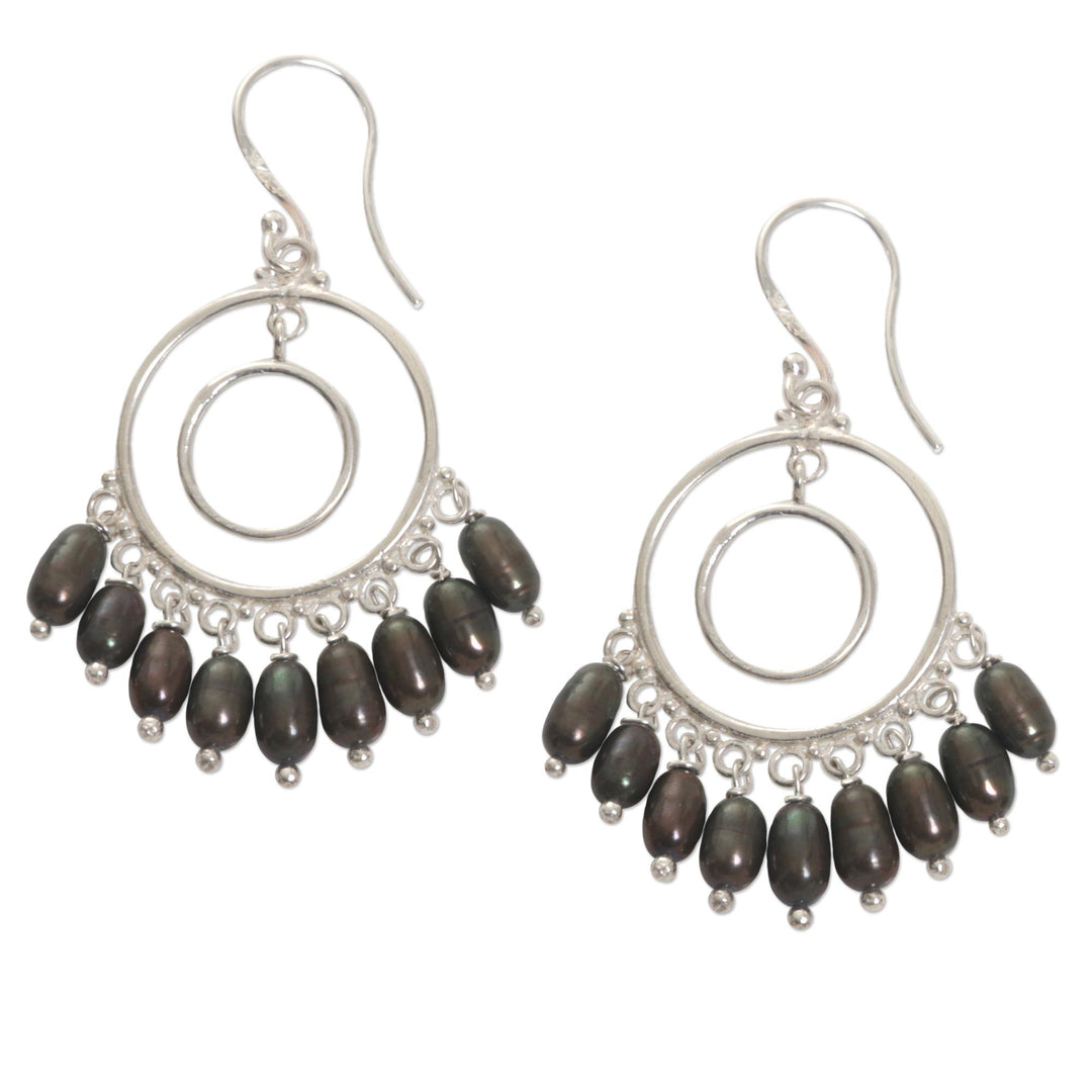 Handmade Cultured Pearl Sterling Silver Chandelier Earrings - Halo Eclipse