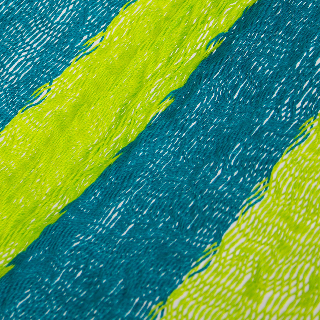 Neon Green and Blue Hand Woven Nylon Maya Hammock (Single) - Fluorescent Tropics