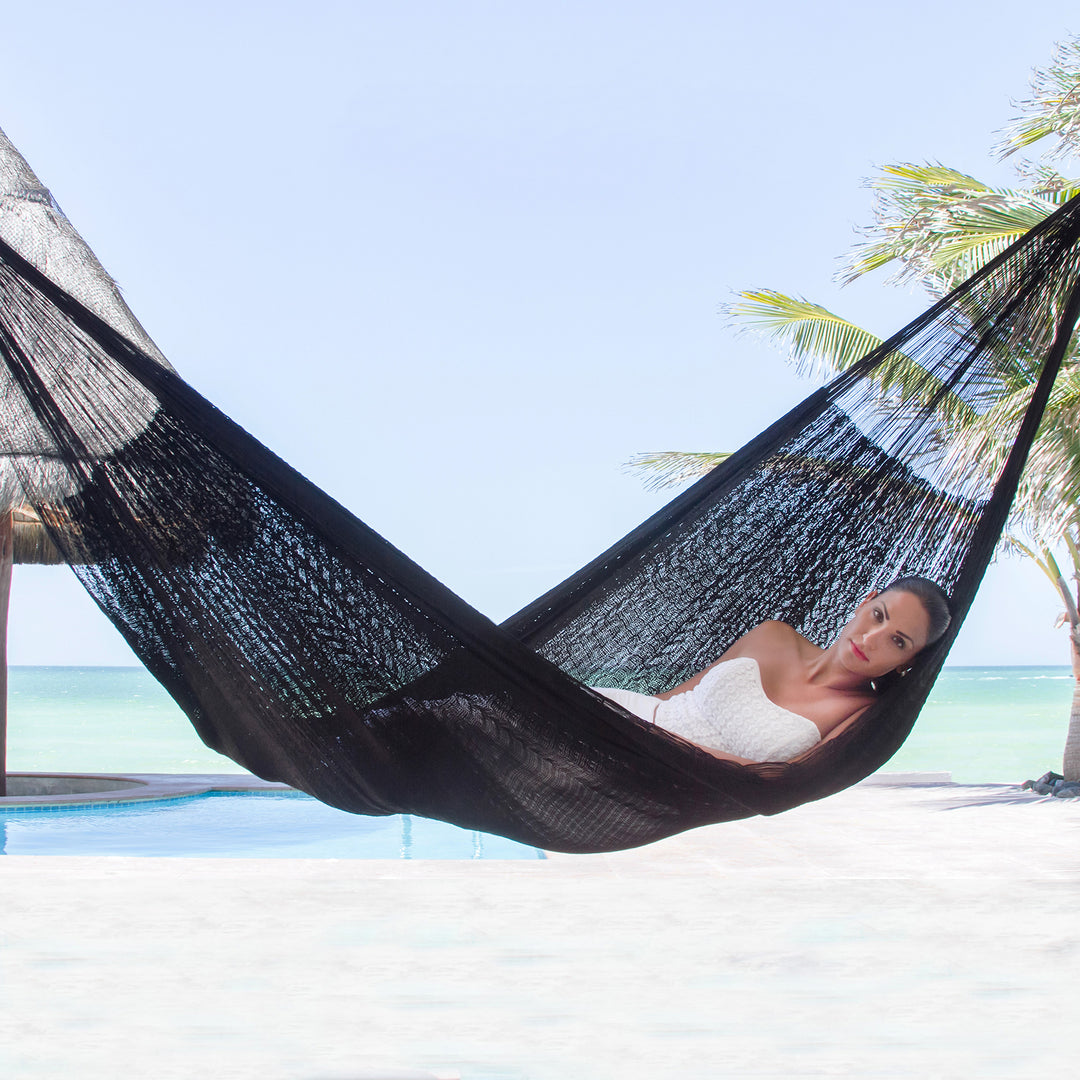 Hand Woven Nylon Black Hammock (Single) from Mexico - Black Relaxation