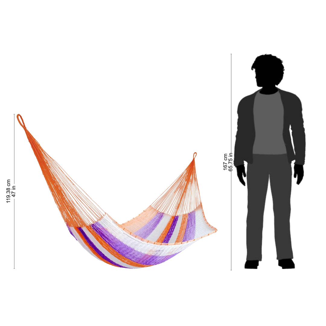 Hand Woven Nylon Purple Orange Hammock (Single) from Mexico - Melon Stripe