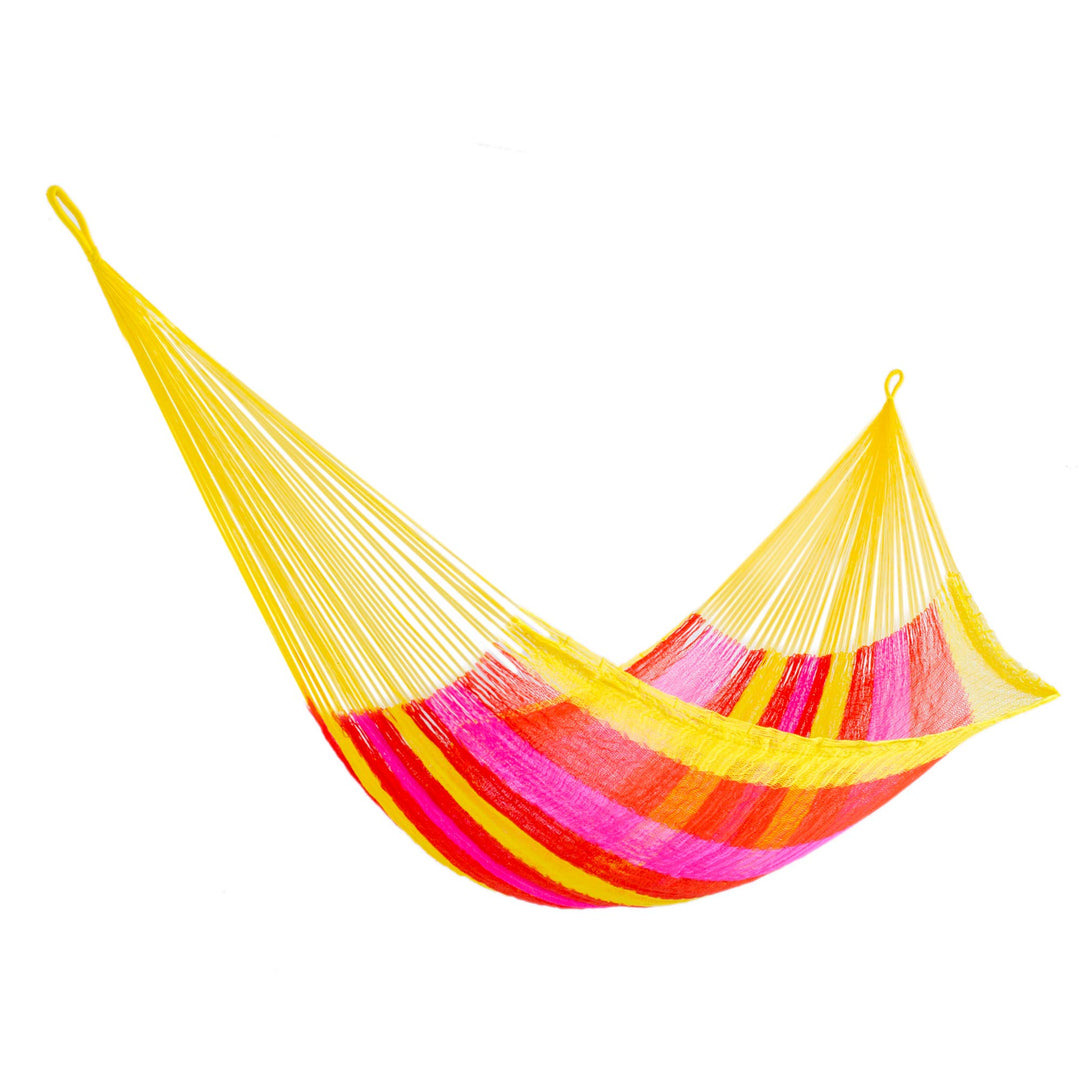 Hand Woven Nylon Pink Yellow Hammock (Double) from Mexico - Candy Delight
