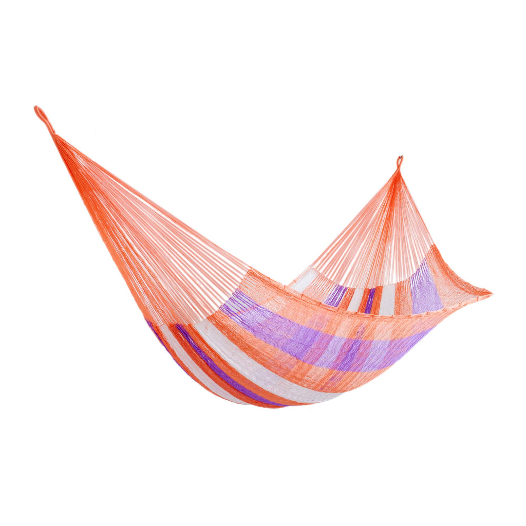 Hand Woven Nylon Striped Hammock (Double) from Mexico - Melon Stripe
