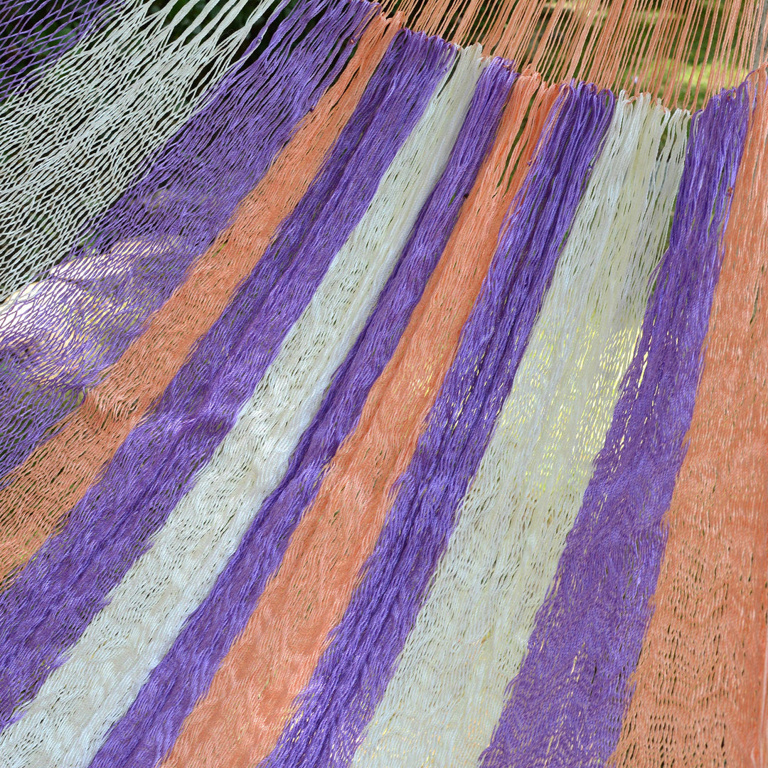 Hand Woven Nylon Striped Hammock (Double) from Mexico - Melon Stripe