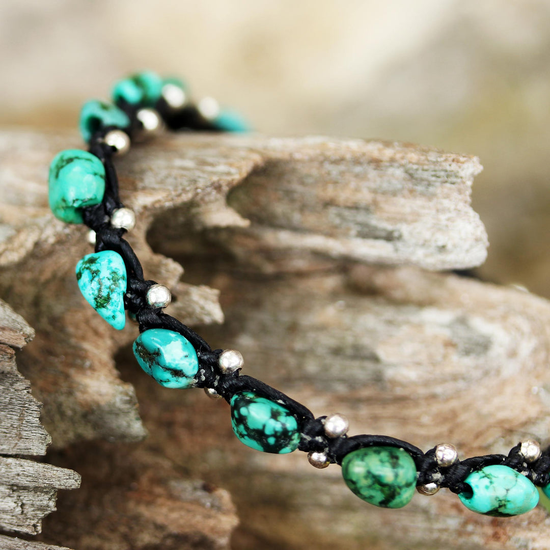 Thai Jewelry Braided Bracelet Turquoise Color 925 Silver - Turquoise Bohemian