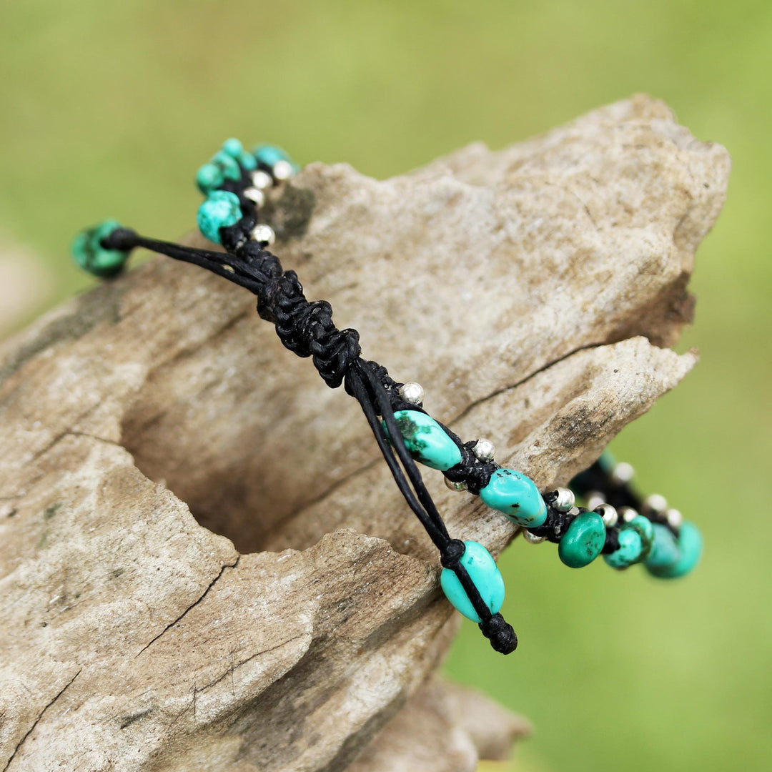Thai Jewelry Braided Bracelet Turquoise Color 925 Silver - Turquoise Bohemian