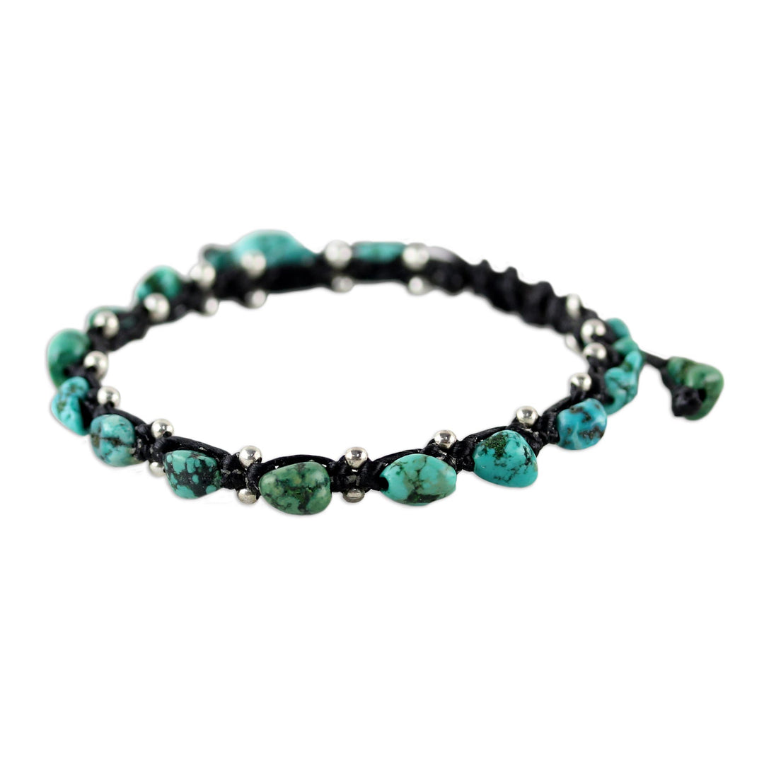 Thai Jewelry Braided Bracelet Turquoise Color 925 Silver - Turquoise Bohemian