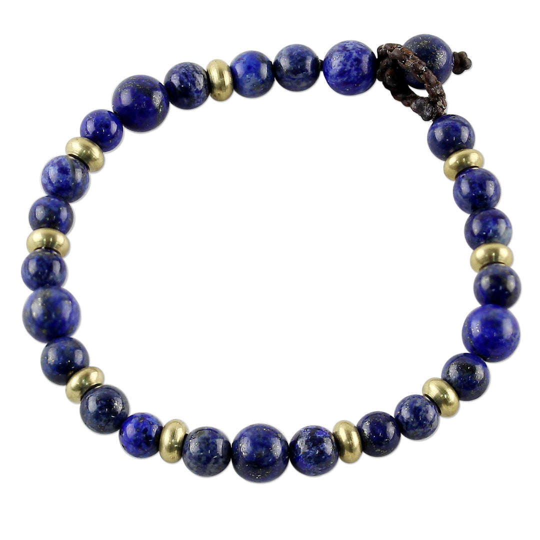 Lapis Lazuli and Brass Beaded Bracelet from Thailand - Beautiful Thai in Blue