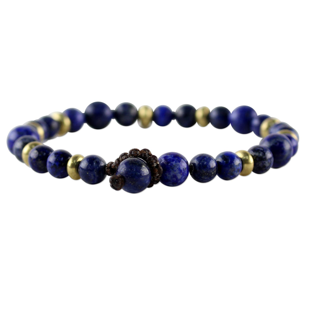 Lapis Lazuli and Brass Beaded Bracelet from Thailand - Beautiful Thai in Blue