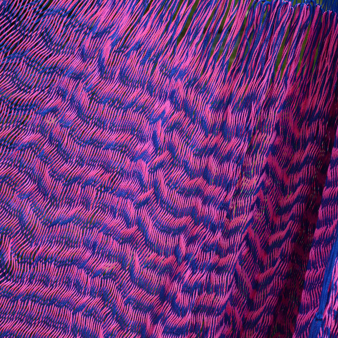 Hand Woven Pink and Blue Nylon Hammock from Mexico (Double) - Berry Blossom