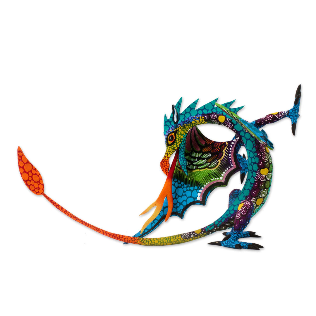 Copal Wood Alebrije Sculpture of Dragon in Blue from Mexico - Mexican Dragon in Blue