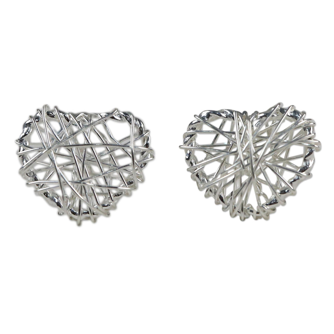 Sterling Silver Wrapped Heart Earrings Crafted in Thailand - Heart Wrap