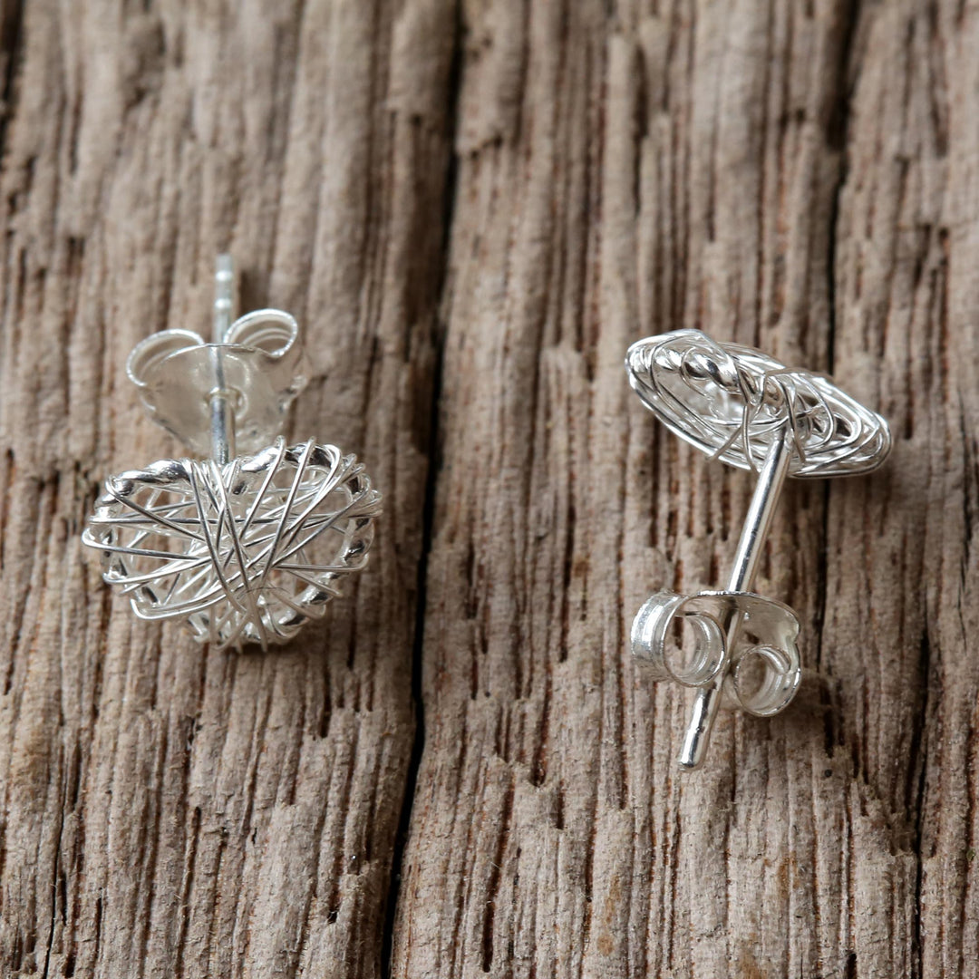 Sterling Silver Wrapped Heart Earrings Crafted in Thailand - Heart Wrap