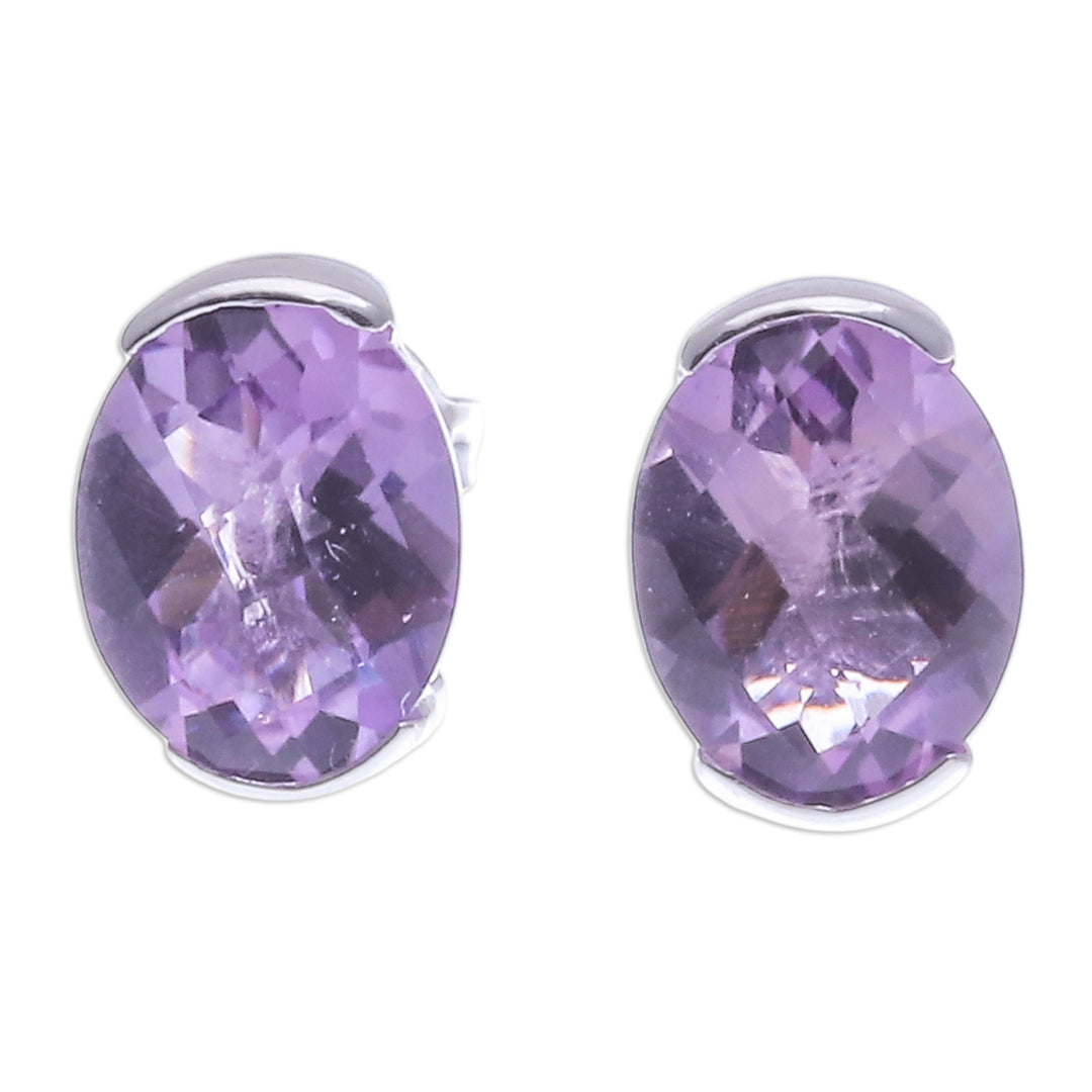 Amethyst and Sterling Silver Stud Earrings from Thailand - Precious Plum