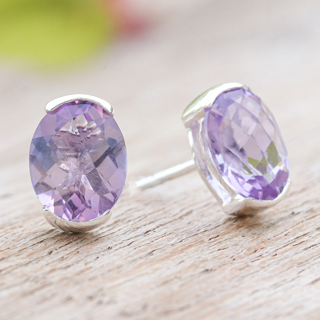 Amethyst and Sterling Silver Stud Earrings from Thailand - Precious Plum