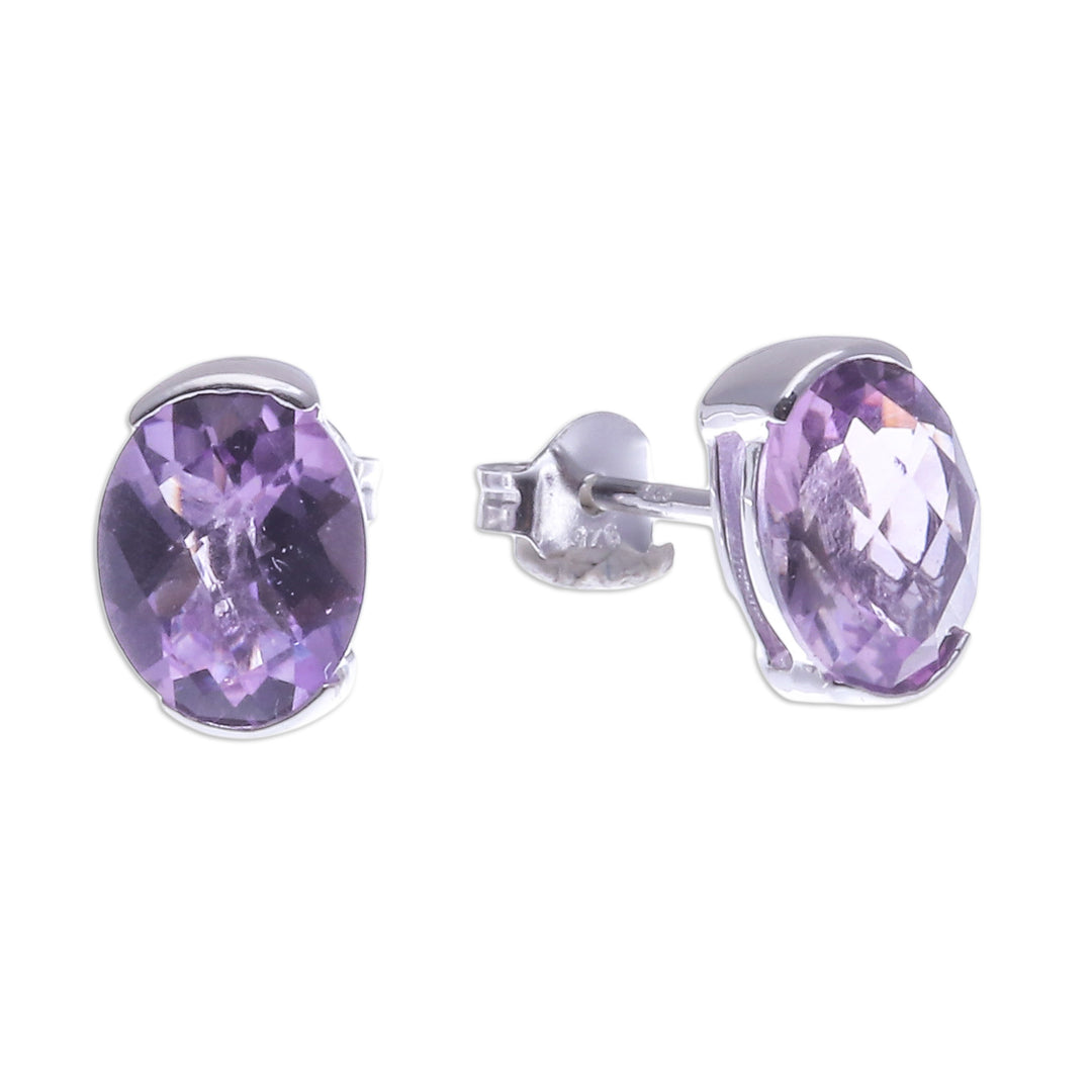 Amethyst and Sterling Silver Stud Earrings from Thailand - Precious Plum