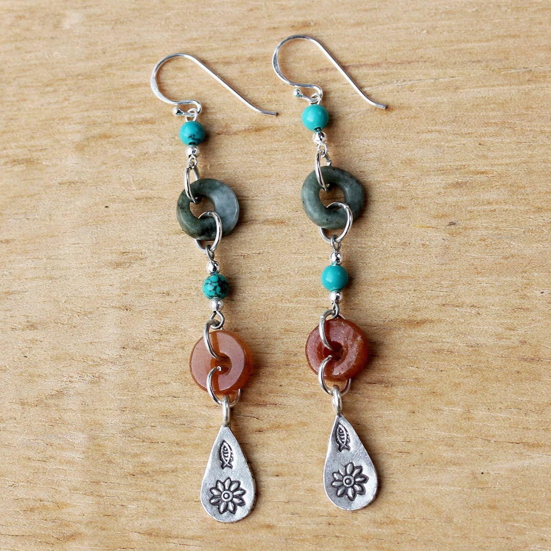 Beaded Dangle Earrings with Jade and Hill Tribe Silver - Hill Tribe Melange