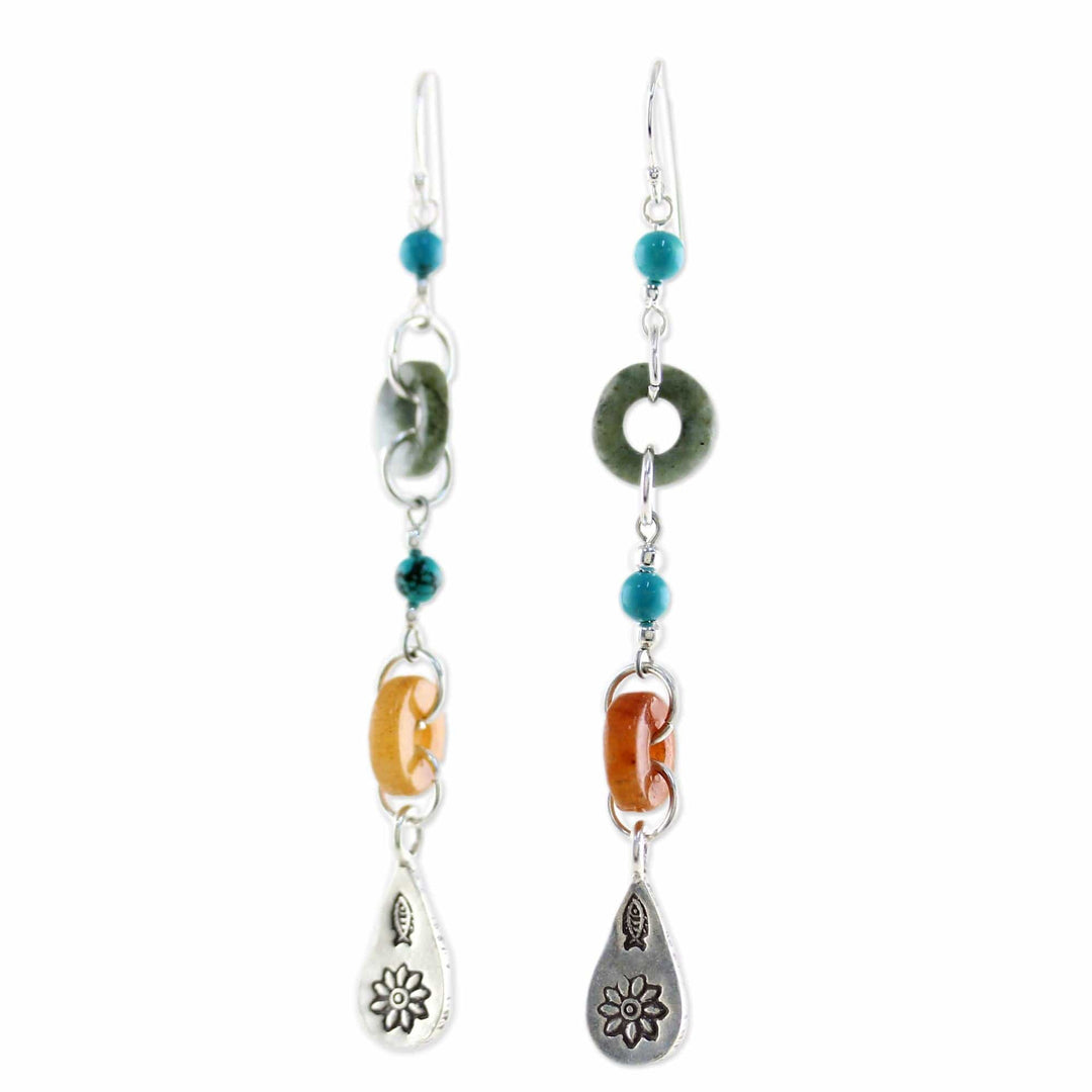 Beaded Dangle Earrings with Jade and Hill Tribe Silver - Hill Tribe Melange
