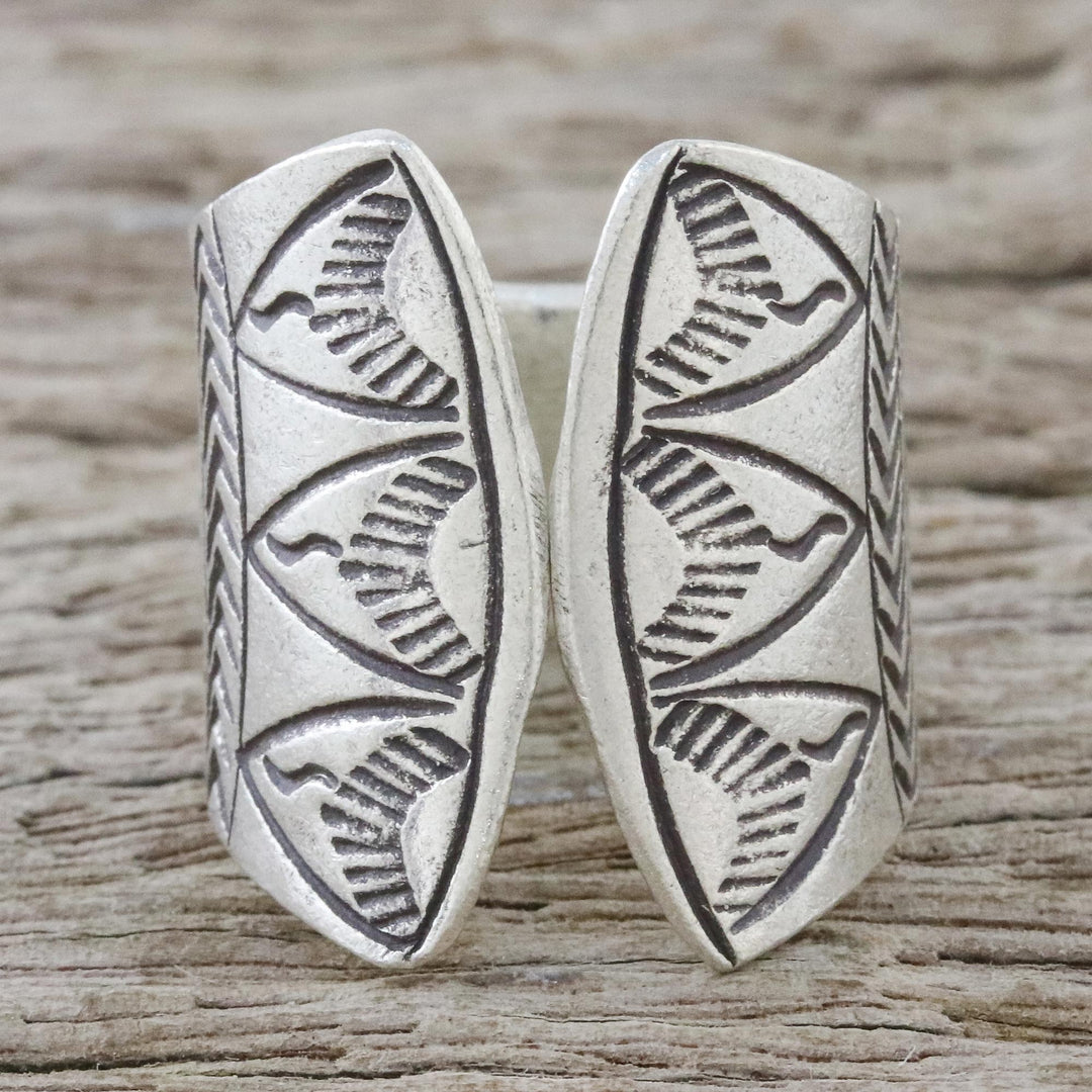 Sterling Silver Wrap Ring with Printed Motifs from Thailand - Tribal Spectacle